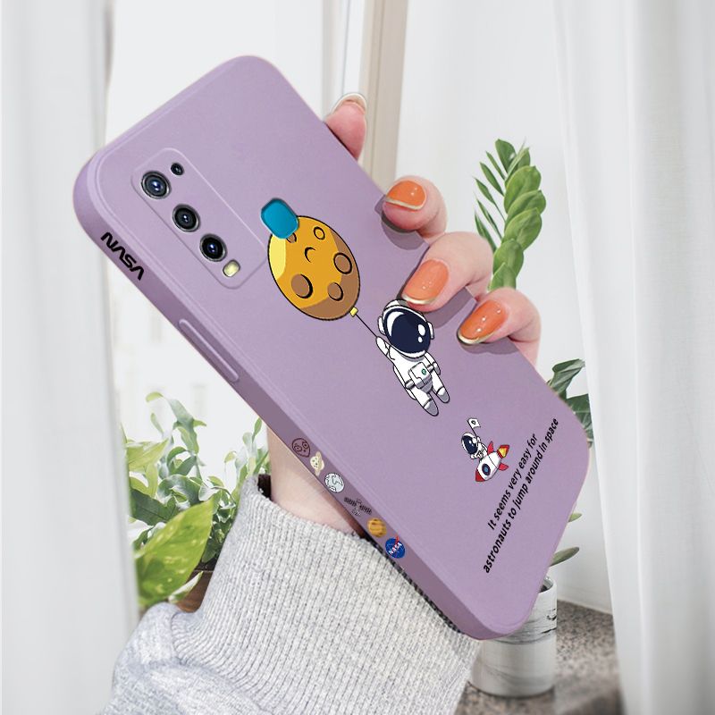 AMORVOR for Vivo Y50 Y30 Y30I Back Cover Cartoon Astronautn Side design Soft Case Liquid Silicone Phone Cases