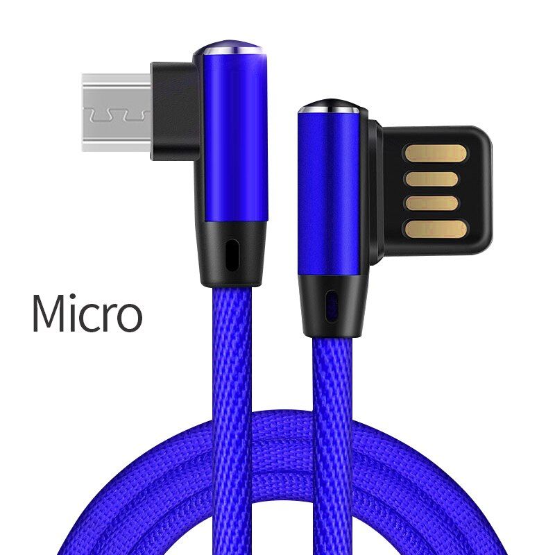 90 Degree Right Angle Elbow Data Cable Type c Micro USB Charger Cable 2.4A Fast Charging High Quality Wire 1m