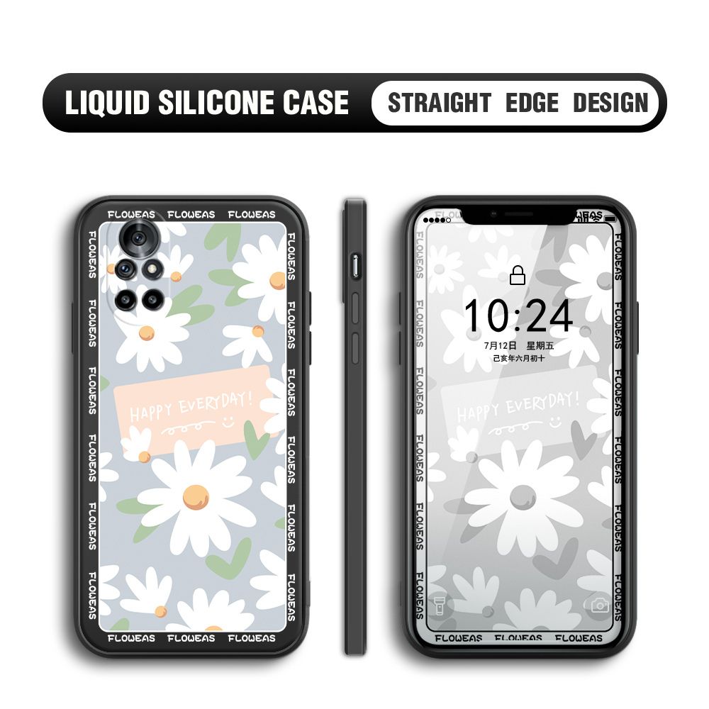 BILI for Huawei Nova 8 Back Cover White Daisy Multicolor Liquid Silicone Phone Case Soft Square Lens Protection Phone Cases