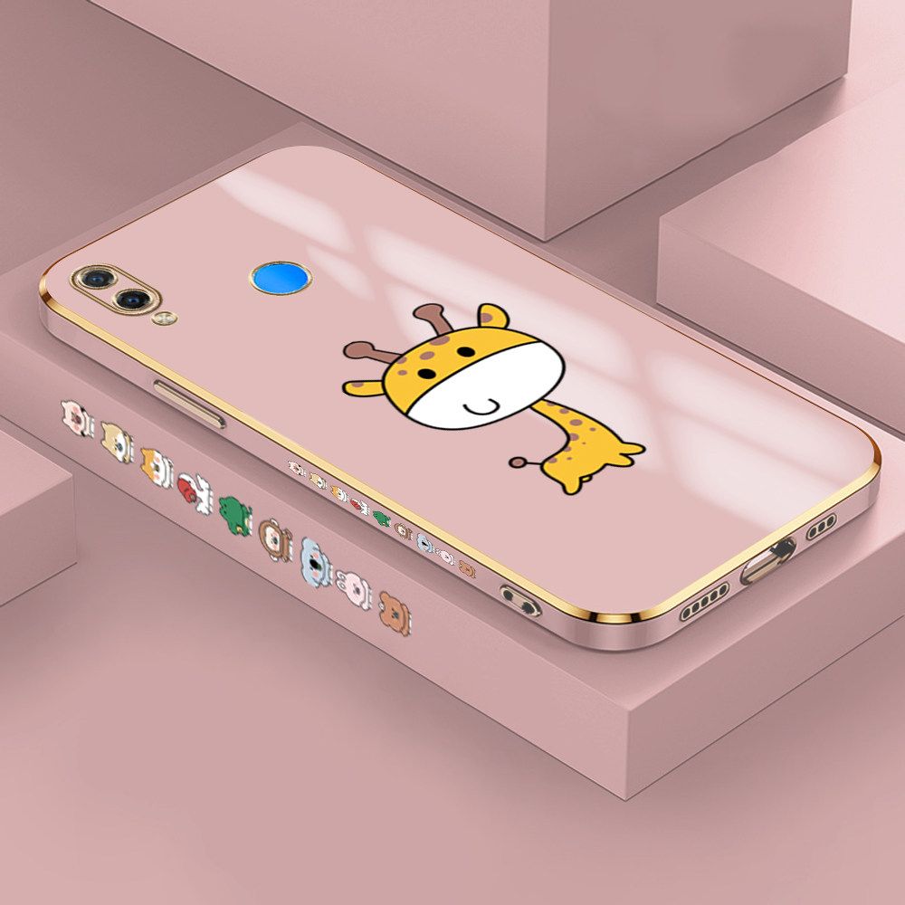 Jizetin (Free Lanyard) Huawei Nova 3i Case Cute Cartoon Big Head Giraffe Luxury 6D Plating Soft Casing Silicone Ultra Thin Phone Cover