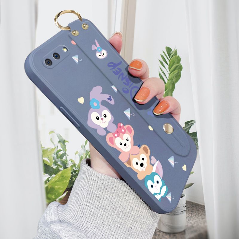 Jizetin for OPPO A3S / A12E / Realme C1 Wrist Strap Case Creative Cartoon Cute Bunny Cover Ultra Thin Anti Fall Liquid Silicone Phone Case