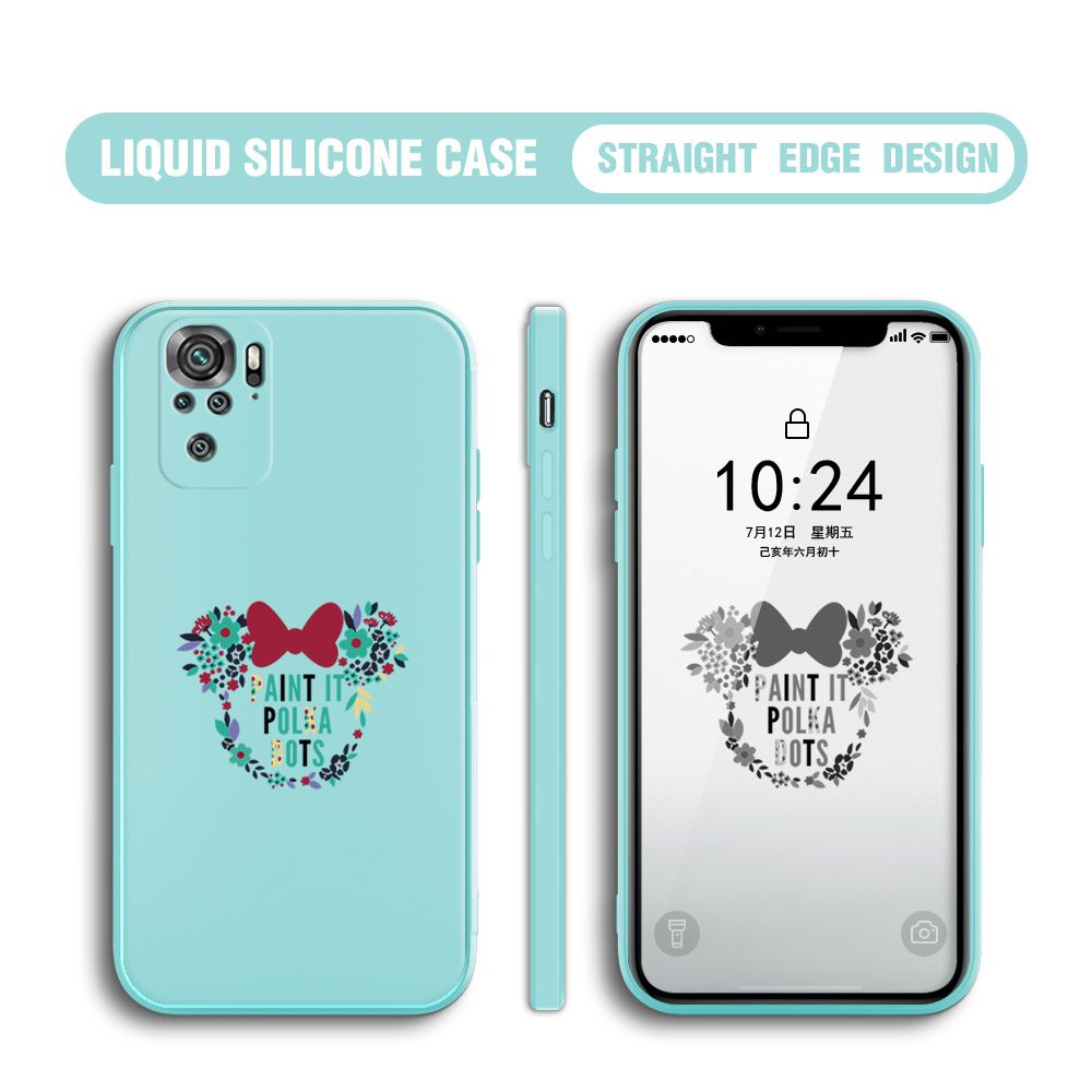 BILI for Redmi Note 10 4G / Note 10S Back Cover Flowers Minnie Multicolor Liquid Silicone Phone Case Soft Square Lens Protection Phone Cases
