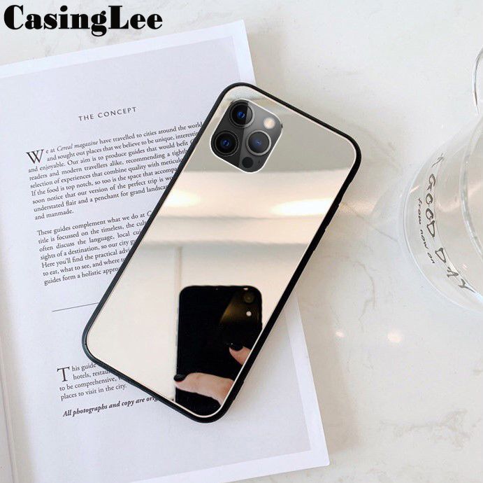 Casinglee For iphone 12 Pro Back Cover Luxury Plating Clear View Makeup Mirror Soft Phone Cover for iphone12 Pro Cosmetic Mirror Case