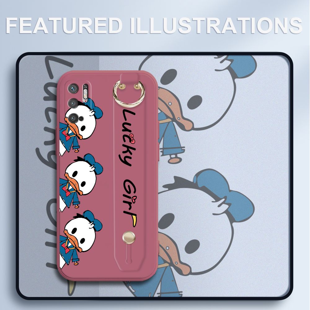 UCUC for Xiaomi Redmi Note 10 5G Wrist Strap Case Creative Cartoon Three Ducks Cover Ultra Thin Anti Fall Liquid Silicone Phone Case