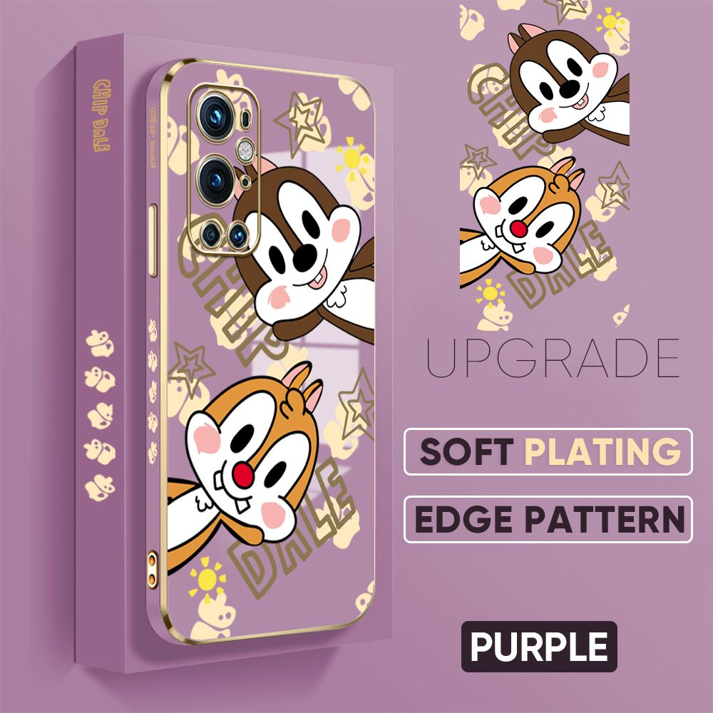 Jizetin (Free Lanyard) OnePlus 9 Pro Back Cover Two Chipmunks Luxury 6D Plating Case Side Pattern Soft Silicone Square Mobile Phone Cases
