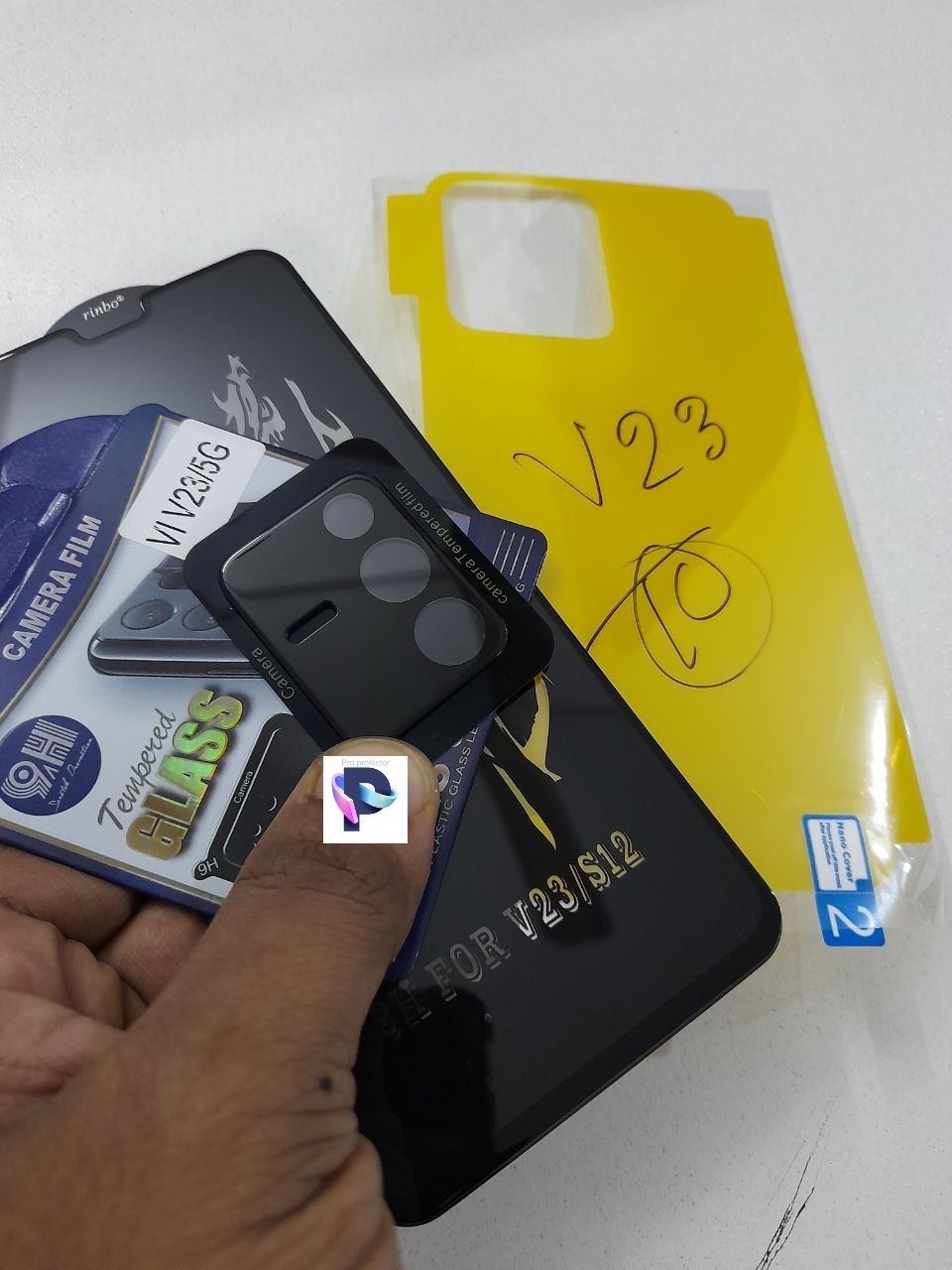 (3in1) For vivo V23 5G (Front screen protector-(6.44")+Back camera lens+Back poly)=3pcs