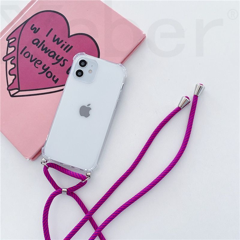 Necklace Lanyard Strap Chain Phone Case For iPhone 13 Pro Max 12 11 XS X XR Mini SE2 6S 7 8 Plus Transparent Soft TPU Rope Cover