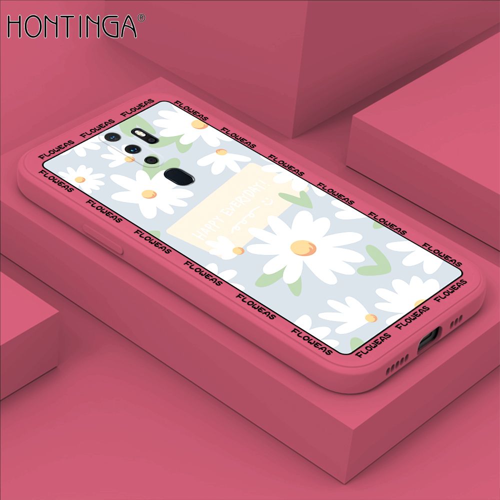 Hontinga for OPPO A5 2020 / A9 2020 Case Beautiful Daisy Flower Phone Case Phone Case Soft Square Edge Silicone Cases Full Lens Cover Shockproof Protection Cover