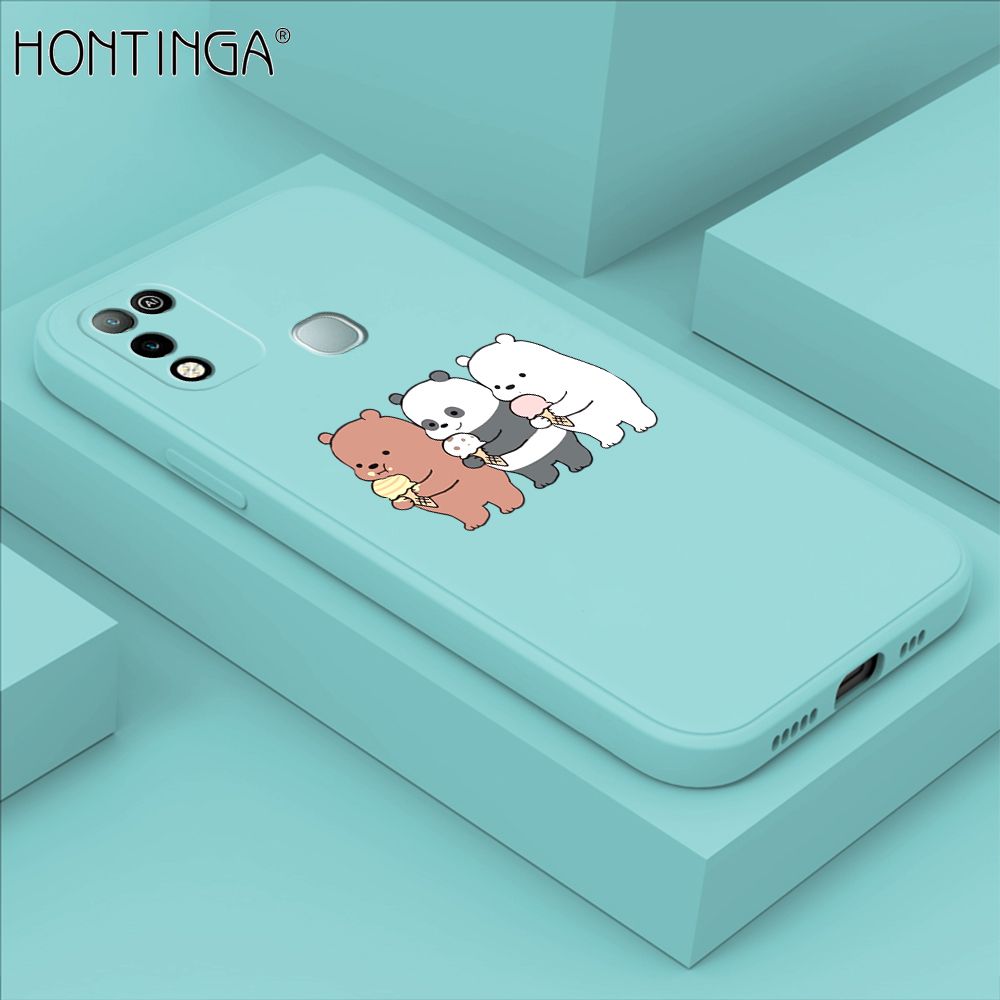 Hontinga for Infinix Hot 10 Play / Hot 11 Play Case Cute Cartoon Bear  Phone Case Soft Square Edge Silicone Cases Full Lens Cover Shockproof Protection Cover