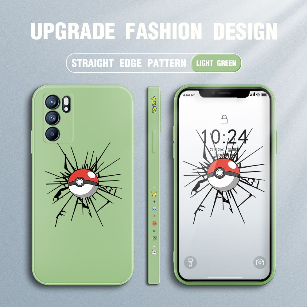 Jizetin for OPPO Reno6 5G Case Cartoon Pokémon Pocket Monster Design Side Design Phone Case Square Edge Pattern Liquid Silicone Cases Full Cover Camera Shockproof Protective Case