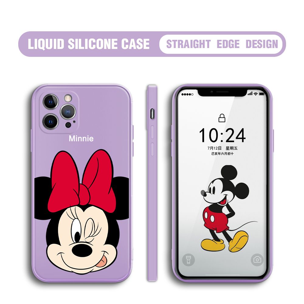 BILI for iPhone 12 Pro Max Back Cover Big Head Minnie Multicolor Liquid Silicone Phone Case Soft Square Lens Protection Phone Cases
