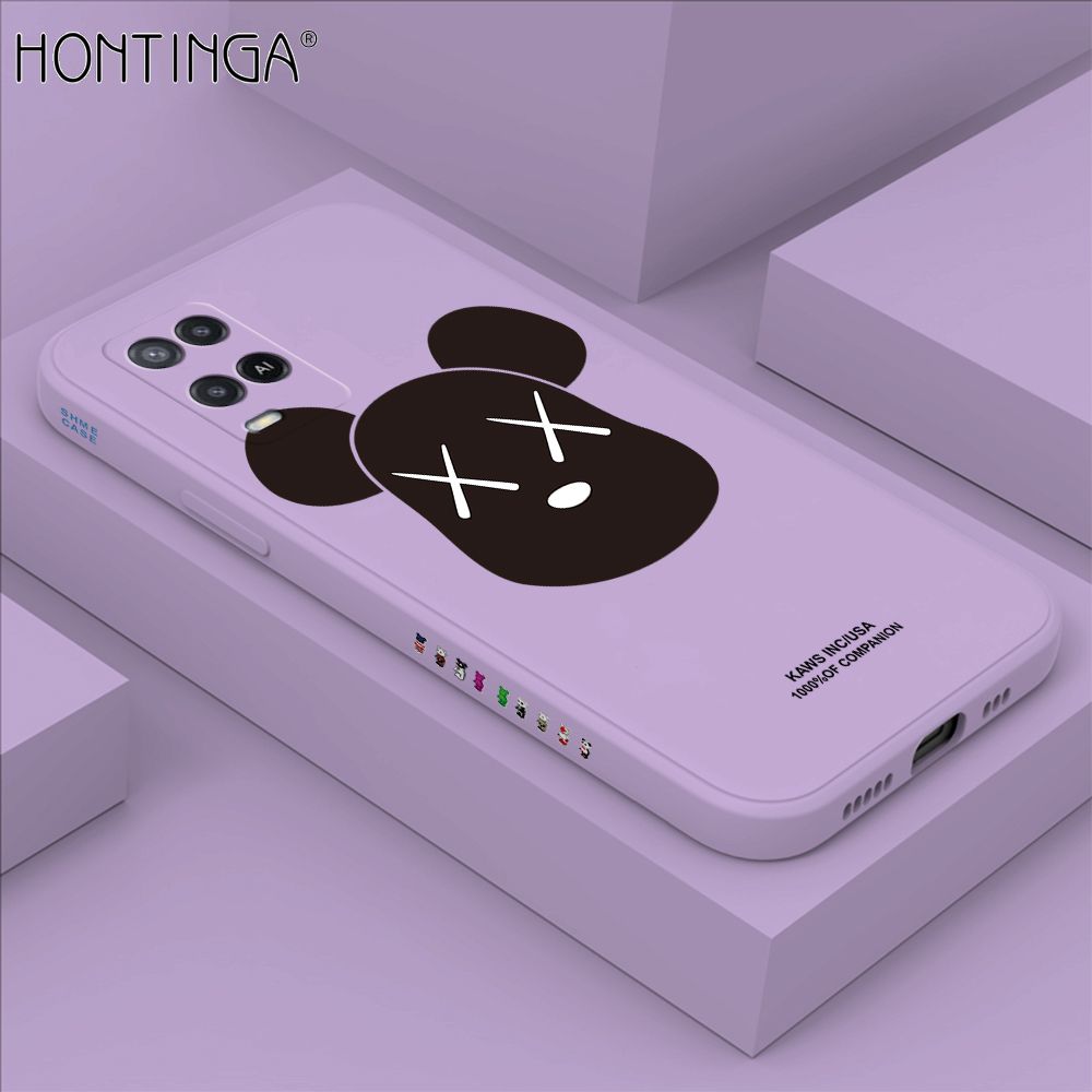 Hontinga for OPPO A54 / A54 2021 Case Side Design Violent Bear Head Back Cover Soft Square Edge Pattern Liquid Silicone Trend Phone Cases