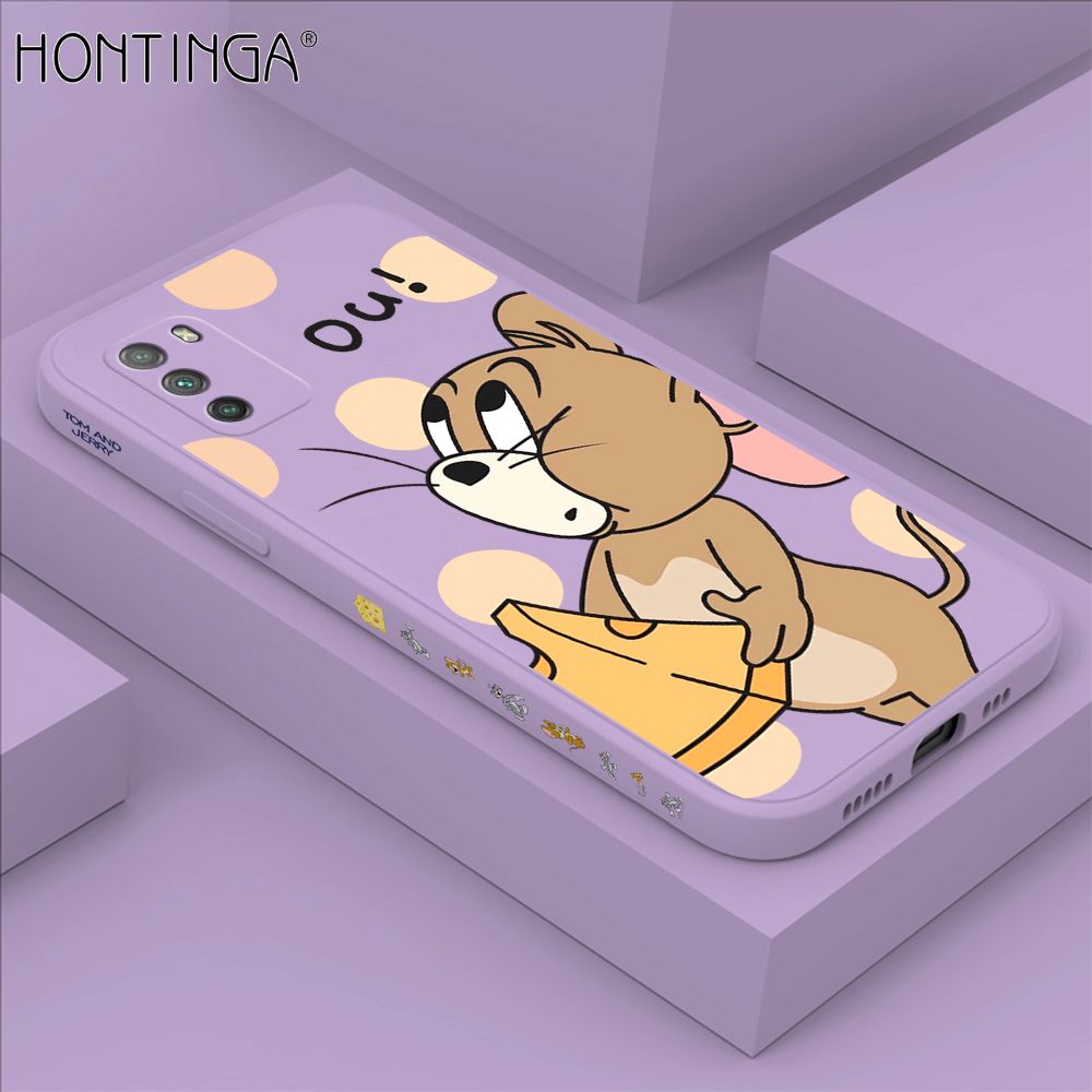 Hontinga for Xiaomi Poco M3 Case Side Design Cute Cartoon Mouse Back Cover Soft Square Edge Pattern Liquid Silicone Trend Phone Cases