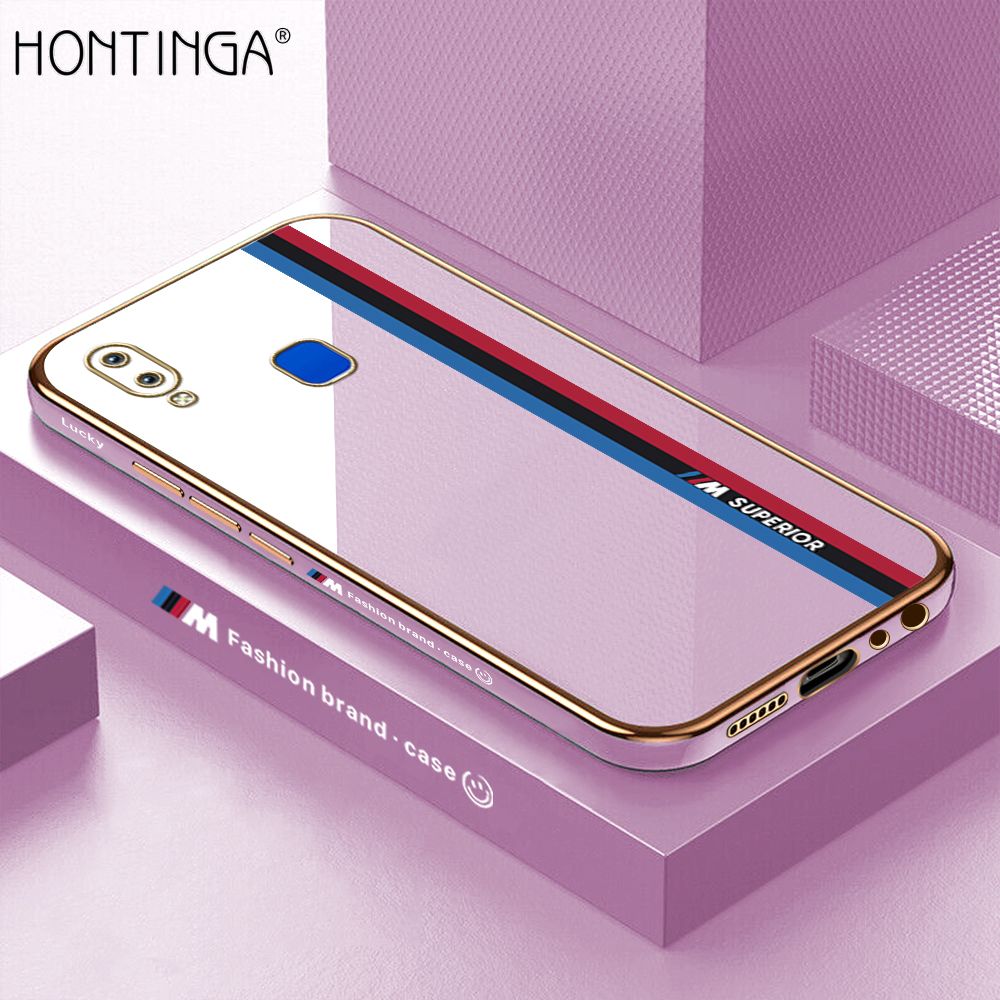 Hontinga for Vivo Y91 Y95 Back Cover + Free Lanyard Luxury 6D Plating Fashion Racing Side Pattern Case Soft Silicone Square Phone Cases