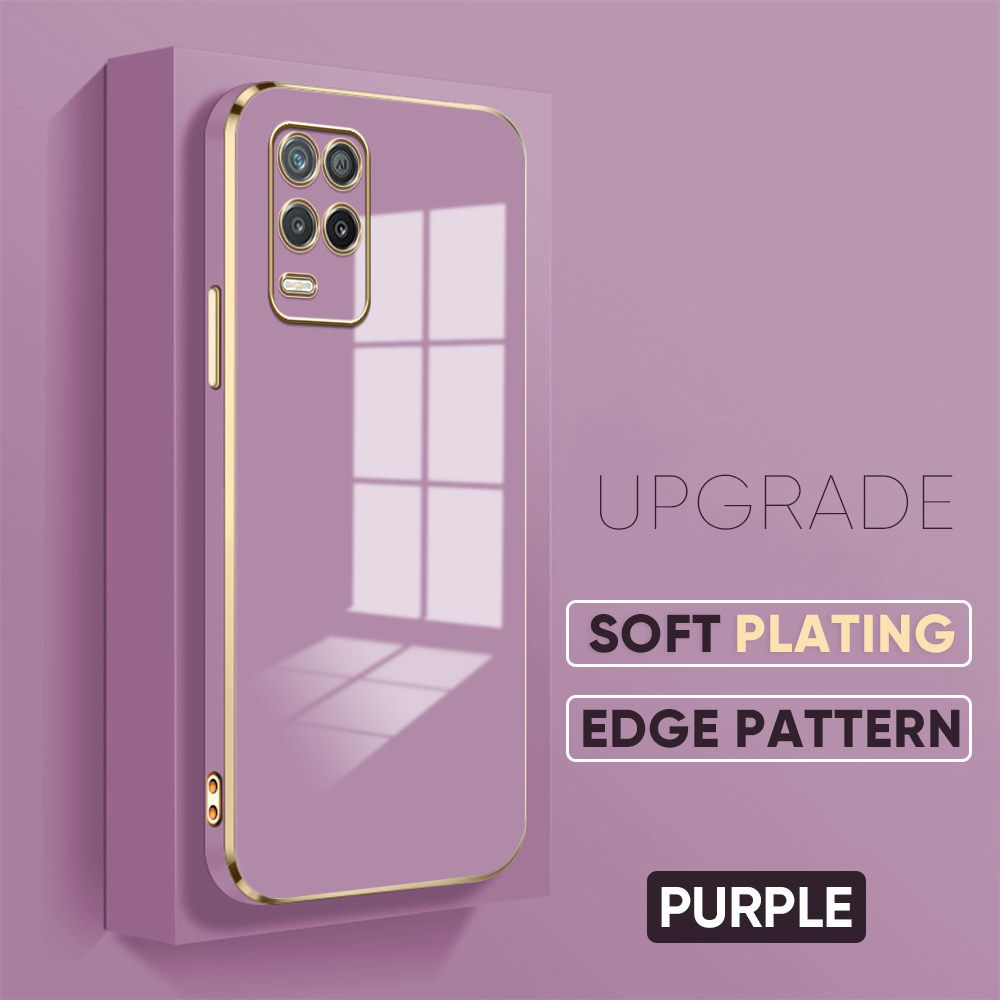 TA for Realme 8 5G Cover Luxury 6D Plating Soft Casing Silicone Square Frame Phone Case Shiny Bling Back Cover + Free Lanyard