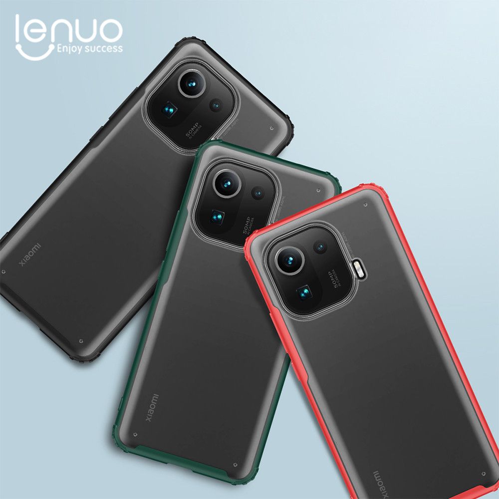 Lenuo for Xiaomi Mi 11 Pro Case 4-corner Shockproof Protection Silicon Bumper + PC Frosted Semi Transparent Phone Back Cover