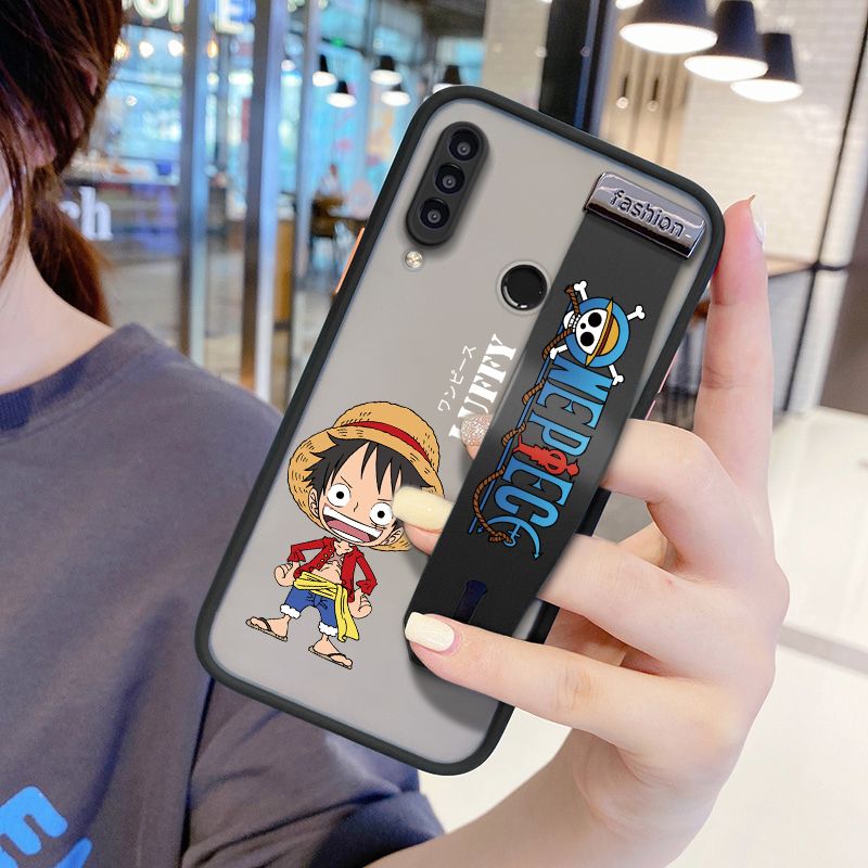 UCUC for Huawei Y7P Wrist Strap Case Anime One Piece Luffy Wristband Printing Cover Shockproof Frosted Phone Case