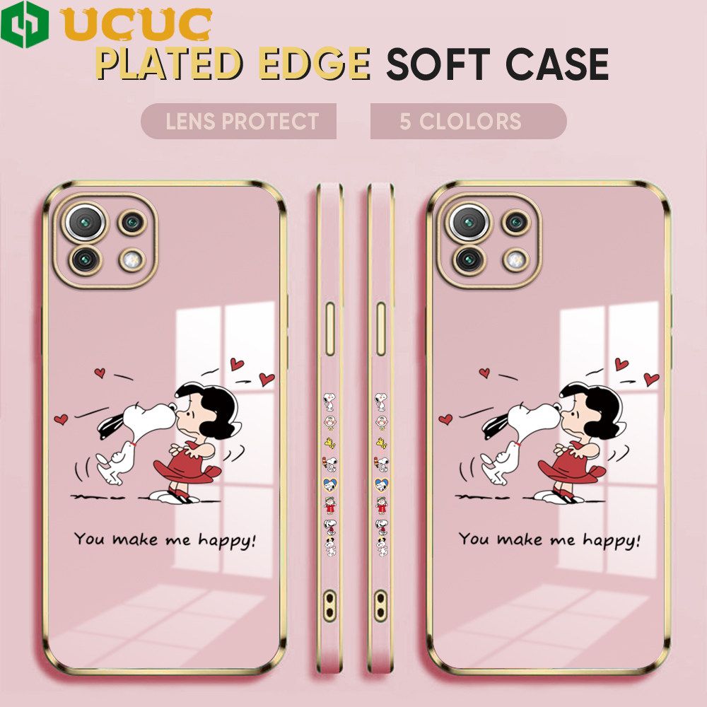 UCUC for Xiaomi 11 Lite 5G NE / 11 Lite 5G / 11 Lite Back Cover + Free Lanyard Happy Puppy Luxury 6D Plating Case Side Pattern Soft Silicone Square Phone Cases