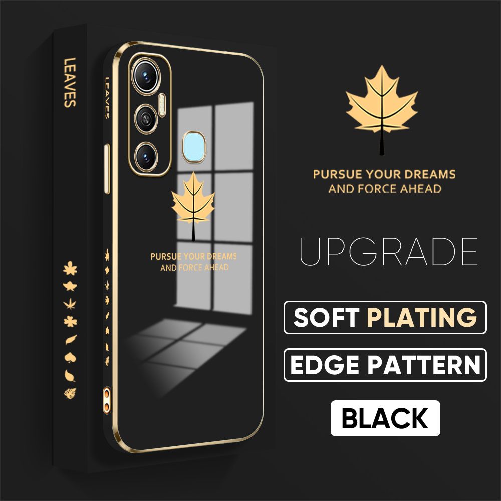 Jizetin (Free Lanyard) Infinix Hot 11 Back Cover Maple Leaf Luxury 6D Plating Case Side Pattern Soft Silicone Square Phone Cases