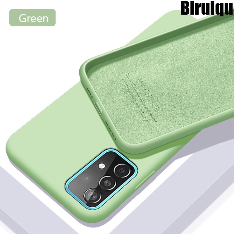 Biruiqu For Samsung Galaxy A52 A72 Case Liquid Silicone Soft Rubber Shockproof Cover