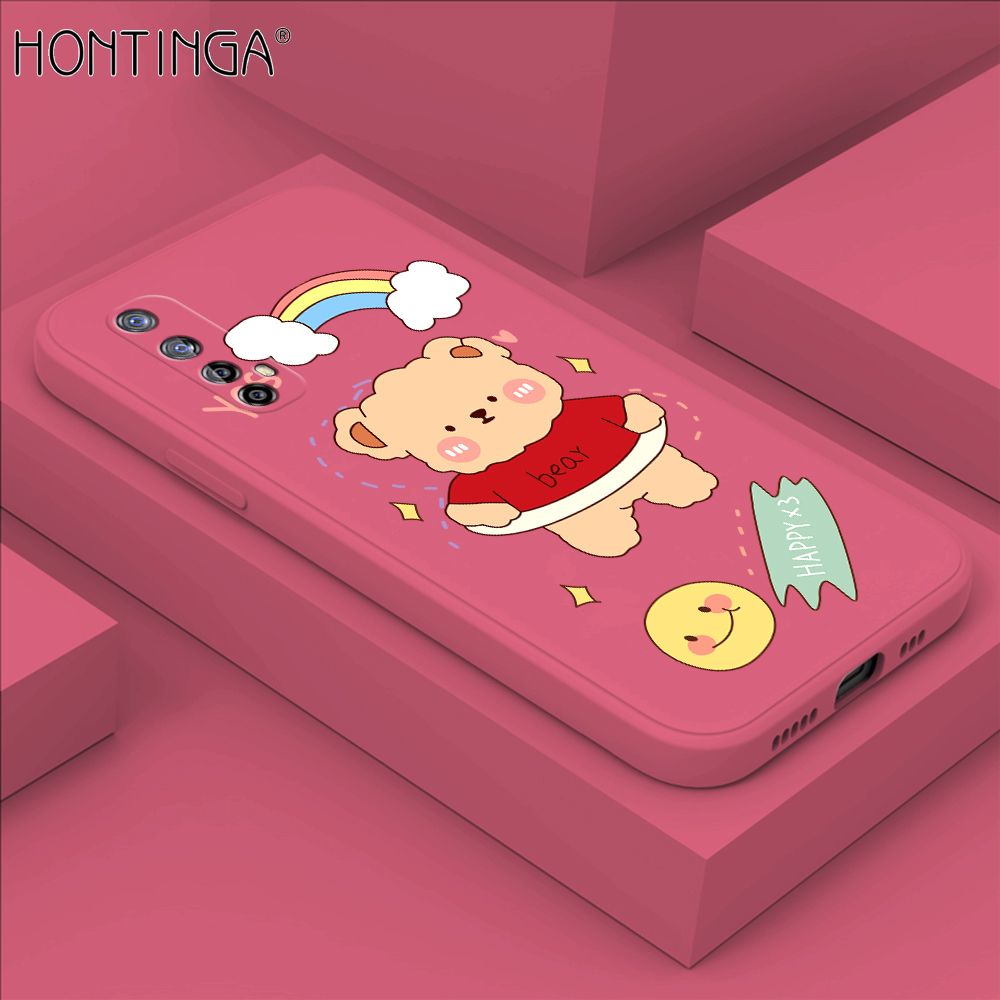 Hontinga for Realme 7 / Narzo 20 Pro Case Lovely Cartoon Bear Phone Case Phone Case Soft Square Edge Silicone Cases Full Lens Cover Shockproof Protection Cover