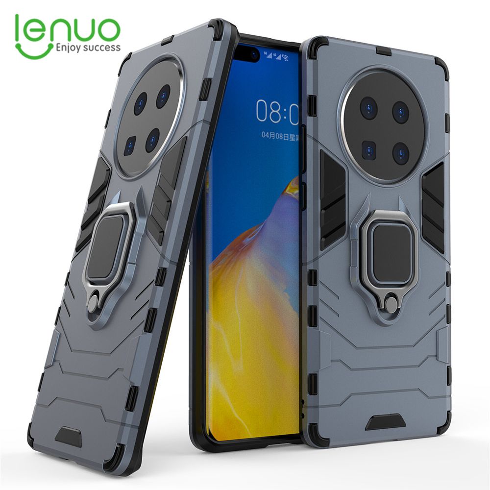 Lenuo Phone Case for Huawei Mate 40 Pro+ / Mate 40 Pro Plus 5G Silicone PC Metal Ring Holder Cover
