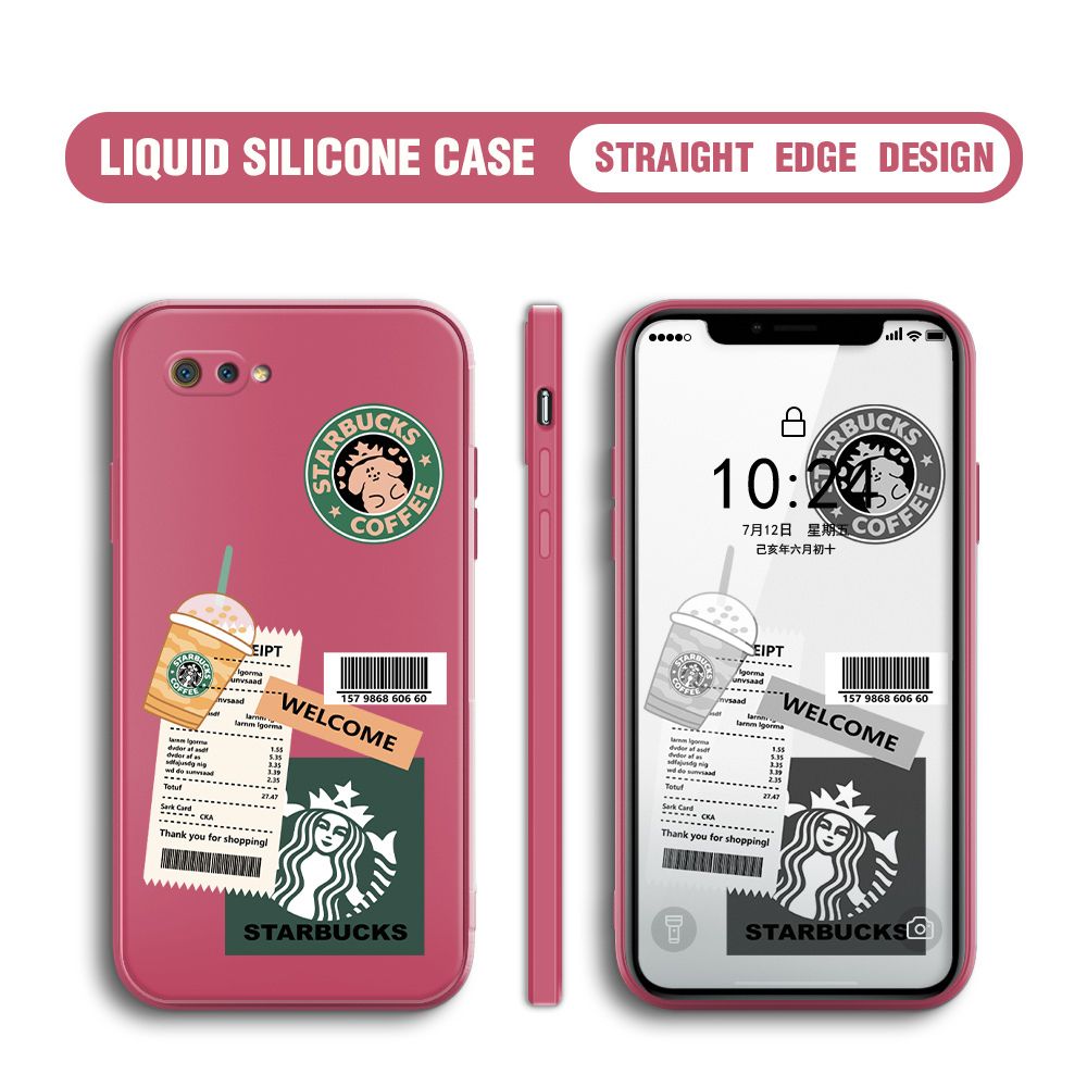 BILI for Realme C2 Back Cover Creative Coffee Order Receipt Multicolor Liquid Silicone Phone Case Soft Square Lens Protection Phone Cases