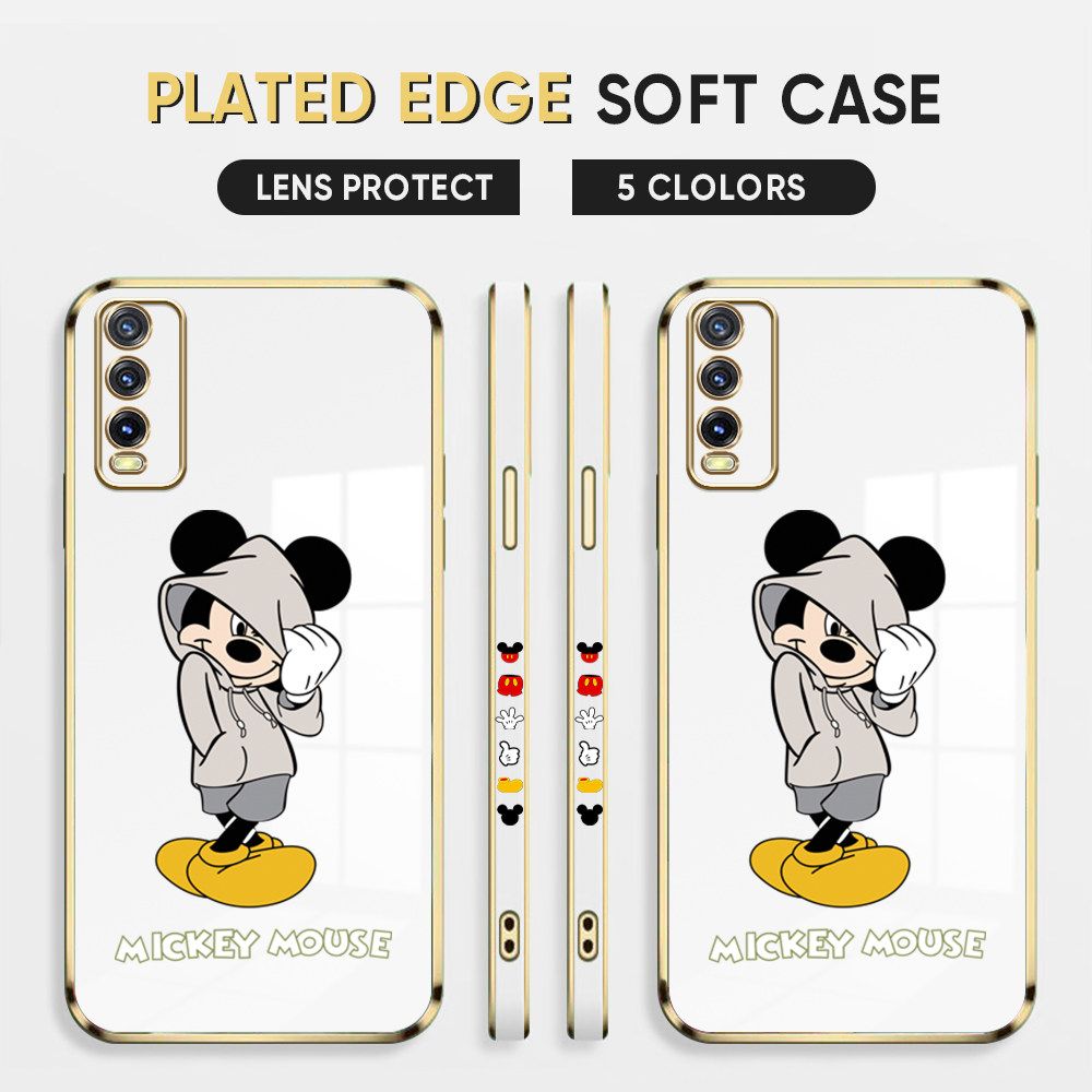 Luxury 6D Plating Case for Vivo Y20S Phone Cases Cartoon Cool Mouse Side Print Soft Silicone Square Back Cover