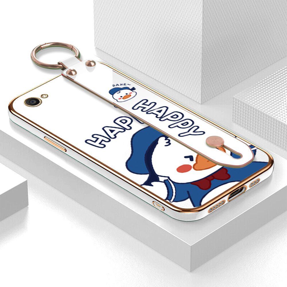 TA for Vivo X9 / X9S / V5 Plus Wrist Strap Back Cover Cute Duck Fashion Luxury 6D Plating Soft Casing Silicone Square Frame Phone Case