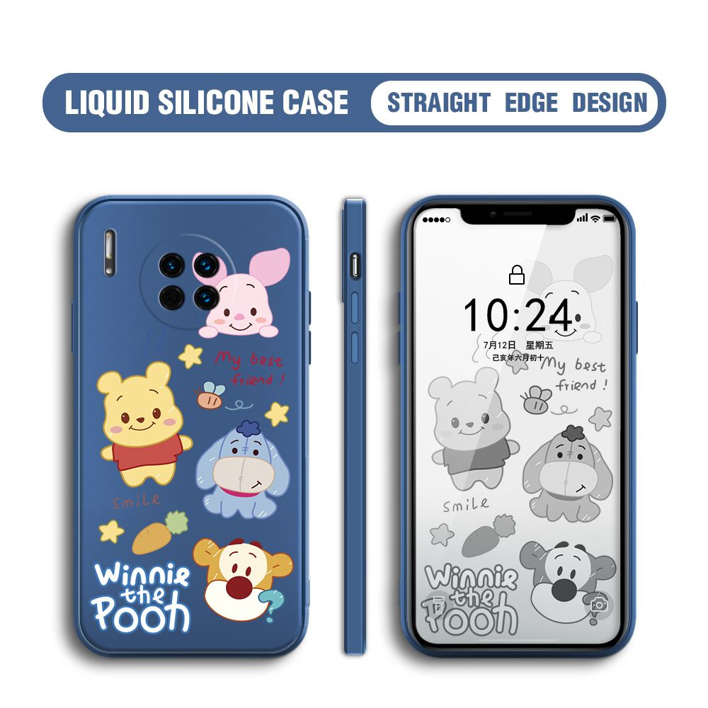 BILI for Huawei Mate 30 Back Cover Cute Winne Friends Multicolor Liquid Silicone Phone Case Soft Square Lens Protection Phone Cases