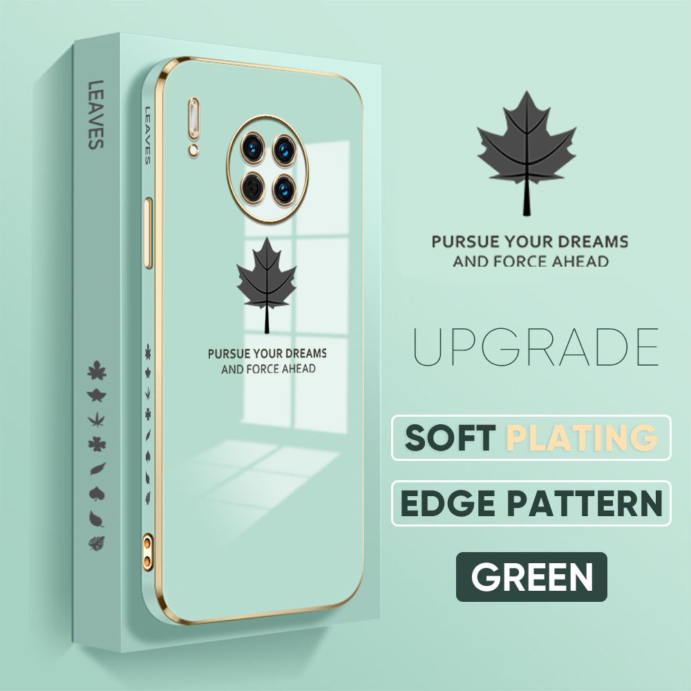 Jizetin (Free Lanyard) Huawei Mate 30 Back Cover Maple Leaf Luxury 6D Plating Case Side Pattern Soft Silicone Square Phone Cases