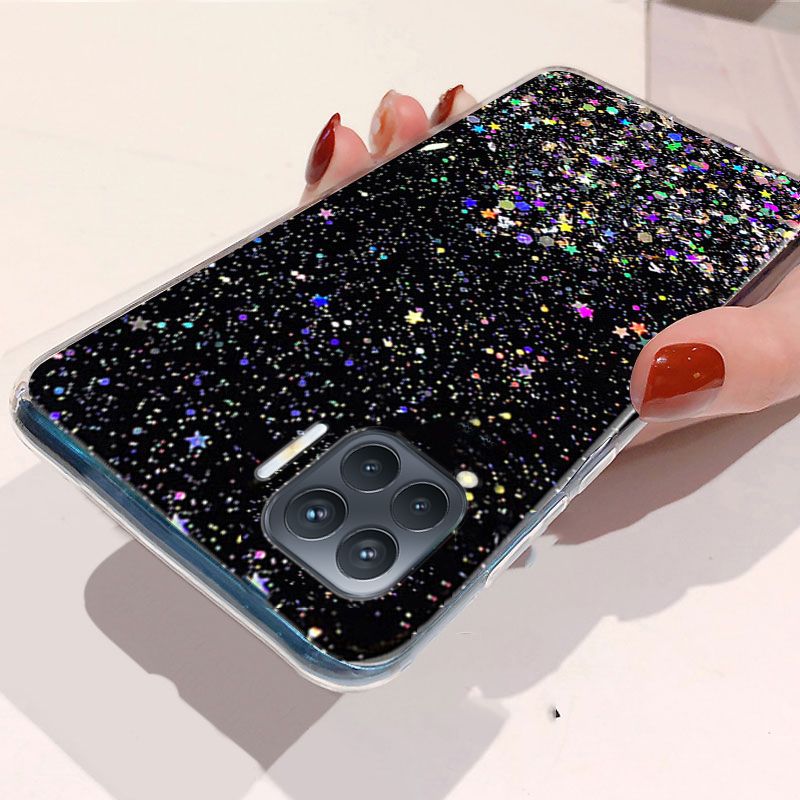 Phone Back Cover For OPPO F17 Pro Glitter Silicone Soft Phone Cases Starry Sky String Glitter Transparent Space Stars Moon OPPO F17 Pro Case