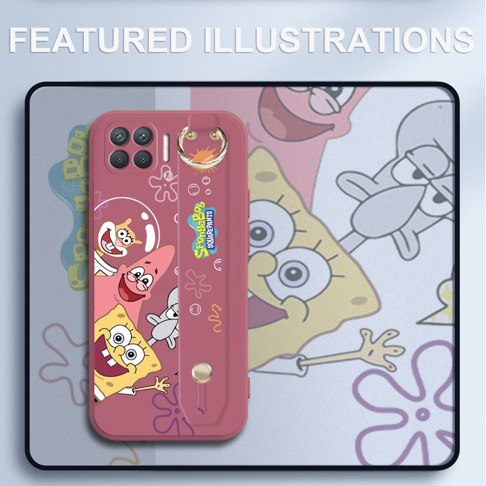 UCUC for OPPO Reno4 F Wrist Strap Case Funny Cartoon Sea Creatures Cover Ultra Thin Anti Fall Liquid Silicone Phone Case