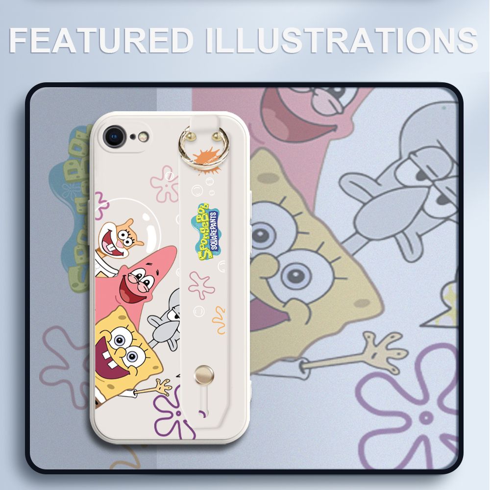 UCUC for iPhone 8 Wrist Strap Case Funny Cartoon Sea Creatures Cover Ultra Thin Anti Fall Liquid Silicone Phone Case