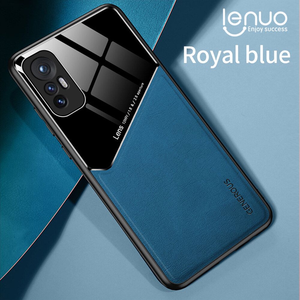 Lenuo For Xiaomi 12 Pro / 12S Pro Case Leather Texture Car Magnetic Holder Back Cover Soft Silicon Frame Shockproof Coque Casing
