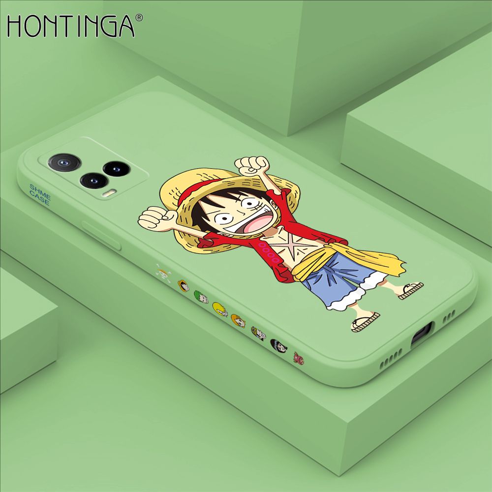 Hontinga for Vivo Y33S Case Side Design Anime Cartoon Luffy Back Cover Soft Square Edge Pattern Liquid Silicone Trend Phone Cases