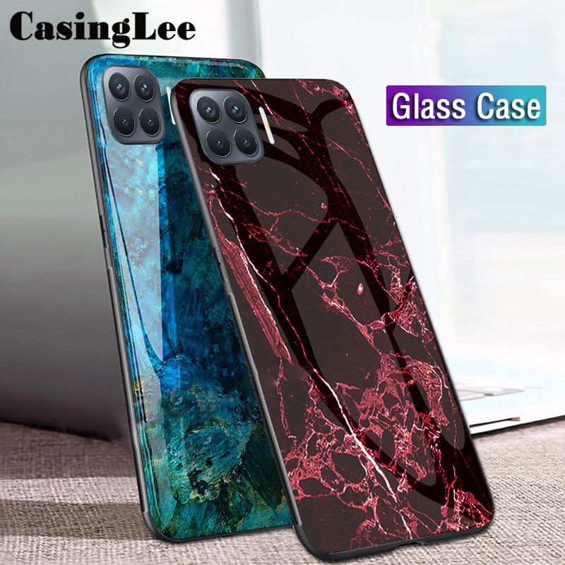 Casinglee For OPPO F17 Pro Case Fashion Marble Tempered Glass Protector Soft Silicone Phone Back cover for OPPO F17 Pro case cover