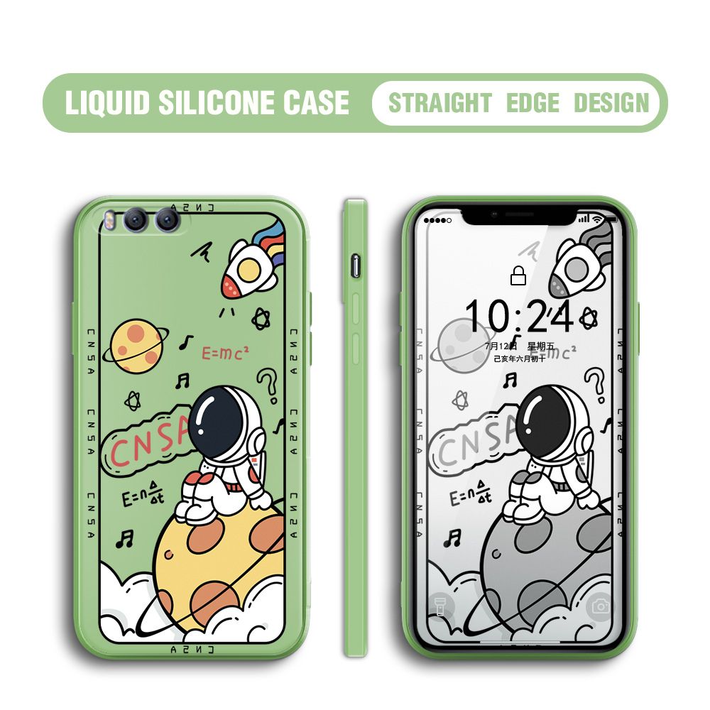 BILI for Xiaomi 6 Back Cover Little Astronaut Sit In Planet Multicolor Liquid Silicone Phone Case Soft Square Lens Protection Phone Cases