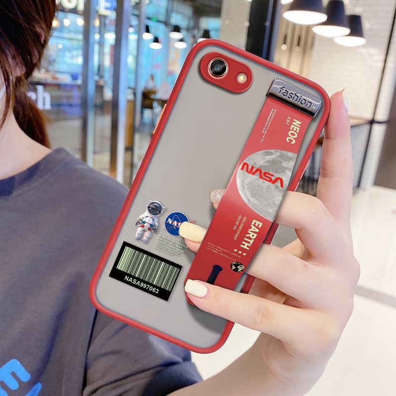 UCUC for OPPO A83 Wrist Strap Case Creative Cartoon Astronaut Wristband Printing Cover Shockproof Frosted Phone Case
