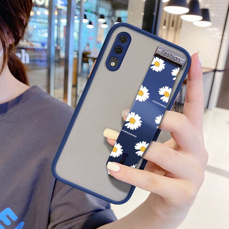 UCUC for Huawei P20 Wrist Strap Case INS Style Small Fresh Daisies Wristband Printing Cover Shockproof Frosted Phone Case
