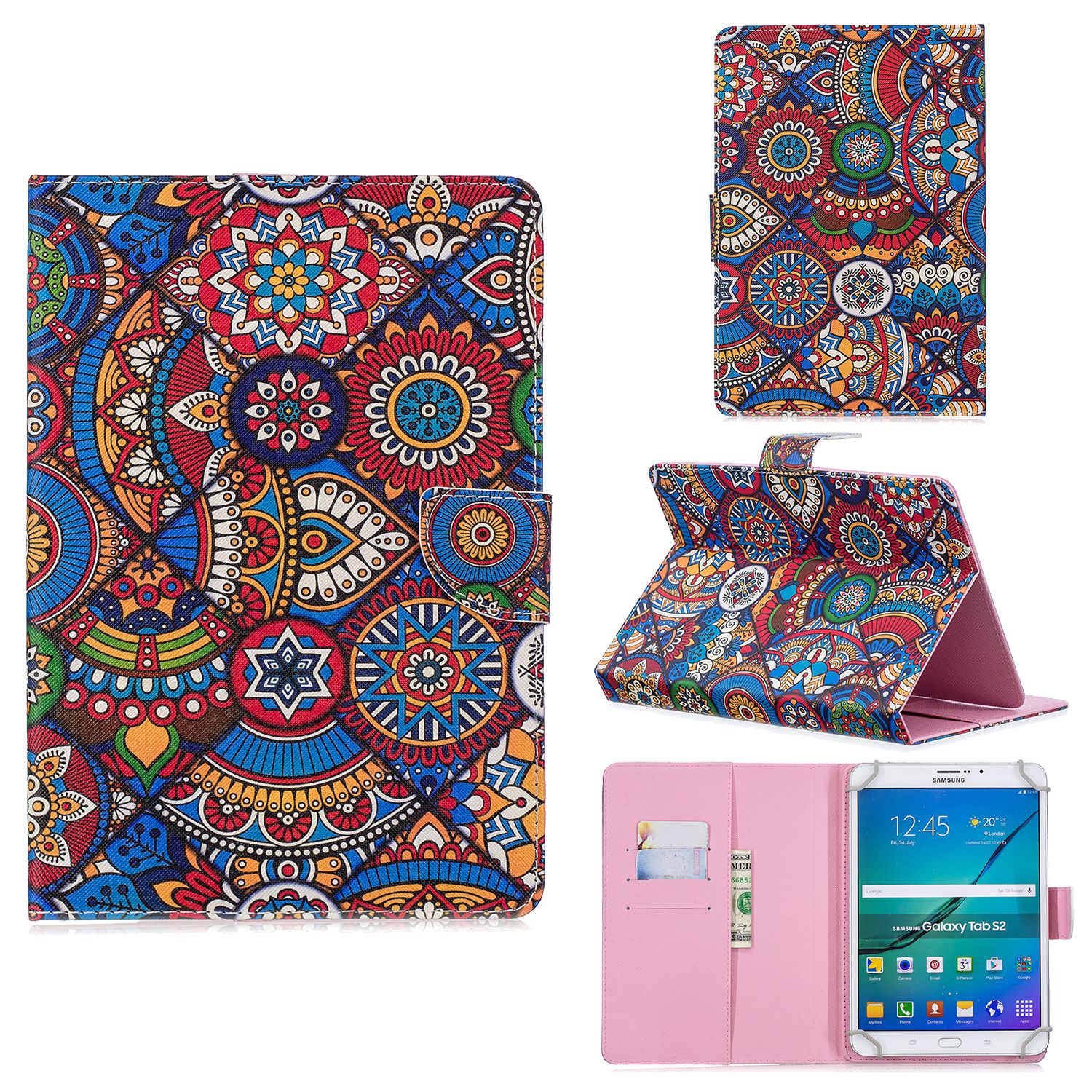 Yfashion 10 inch Universal Cartoon Coloured Painted Leather Protective Case with Card Slot Bracket