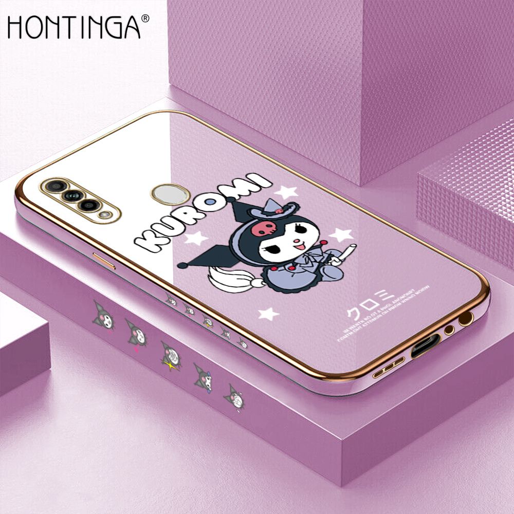 Hontinga for OPPO A31 2020 Luxury 6D Plating Soft Casing Silicone Square Frame Phone Case Shiny Bling Back Cover Cute Cartoon Anime Characters Case
