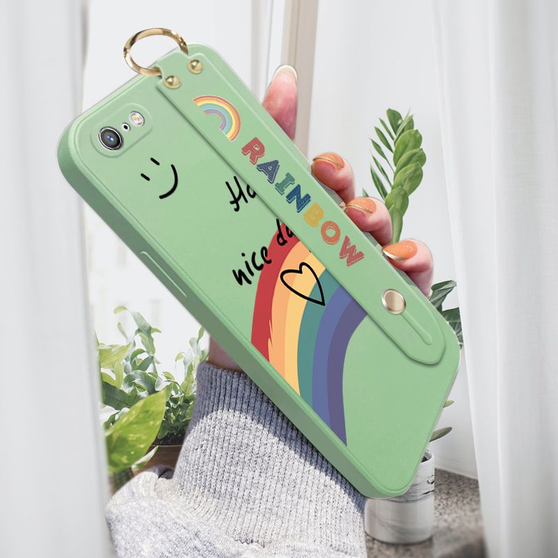 Jizetin for iPhone 6S / iPhone 6 Wrist Strap Case INS Style Smile Rainbow Cover Ultra Thin Anti Fall Liquid Silicone Phone Case