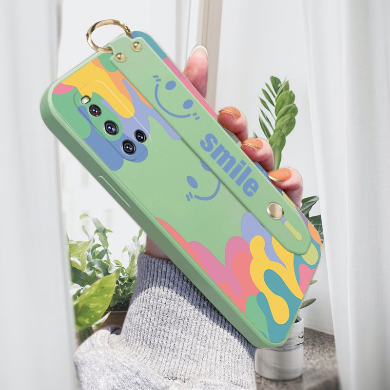 Jizetin for Vivo V19 Wrist Strap Case Soft Candy Color Splash Ink Cover Ultra Thin Anti Fall Liquid Silicone Phone Case