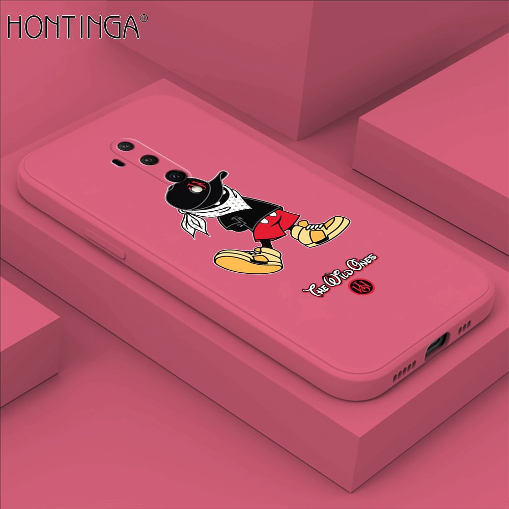 Hontinga for OnePlus 7T Pro Case Cartoon Masked Mouse Phone Case Soft Square Edge Silicone Cases Full Lens Cover Shockproof Protection Cover
