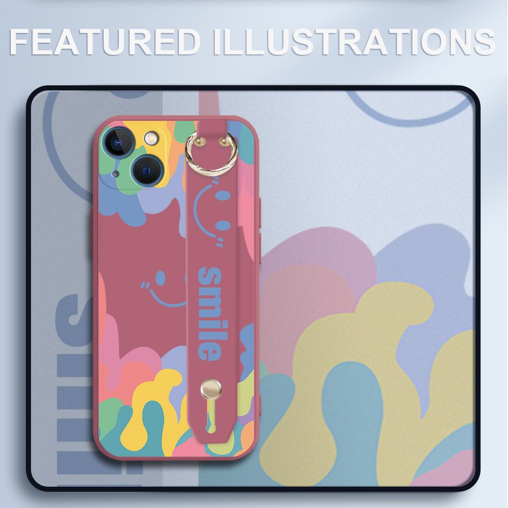 UCUC for iPhone 13 Wrist Strap Case INS Style Soft Candy Color Splash Ink Cover Ultra Thin Anti Fall Liquid Silicone Phone Case