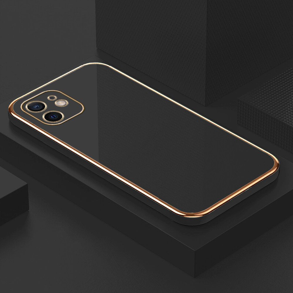 Luxury 6D Plating Soft Casing Silicone Square Frame Phone Case For iPhone 12 Mini Case Shiny Bling Back Cover + Free Lanyard
