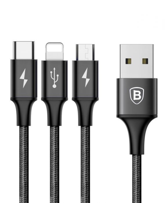 Baseus 3-in-1 Data Faction Cable (Micro + iP + USB Type-C) - Cable Protector
