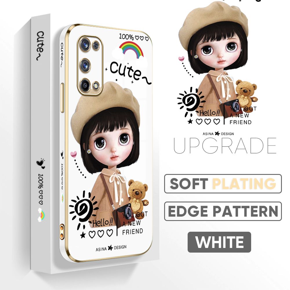 Jizetin (Free Lanyard) Realme X7 Pro 5G Cover Satchel Girl Luxury 6D Plating Soft Casing Silicone Square Frame Phone Case Shiny Bling Back Cover