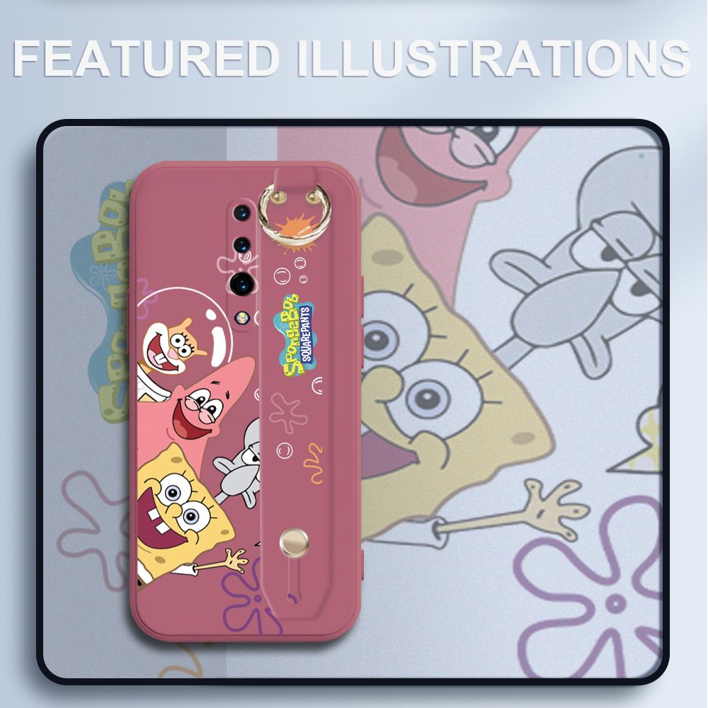 UCUC for OnePlus 7 Pro Wrist Strap Case Funny Cartoon Sea Creatures Cover Ultra Thin Anti Fall Liquid Silicone Phone Case